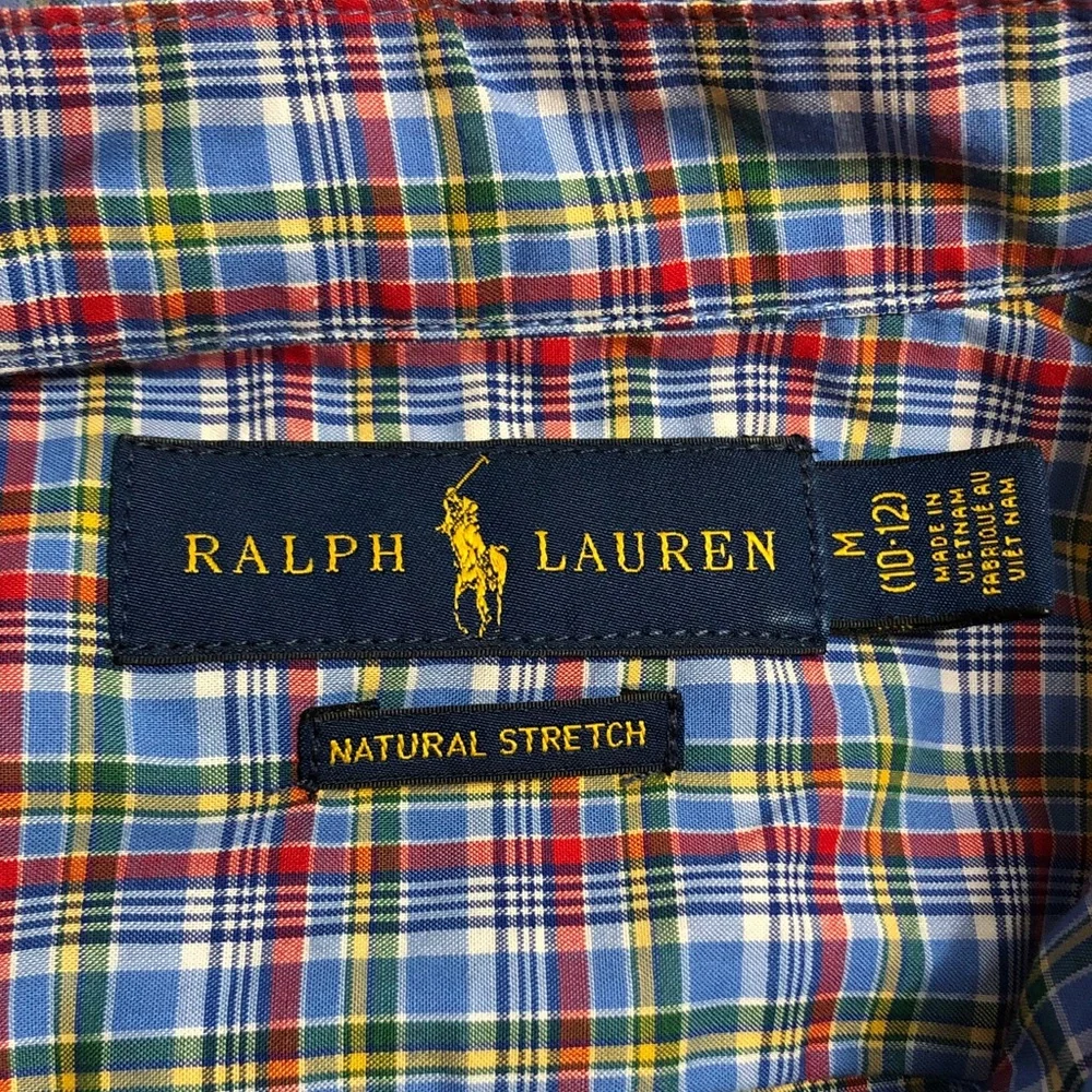 Boys Ralph Lauren Blue Plaid Button Down Shirt Size Medium